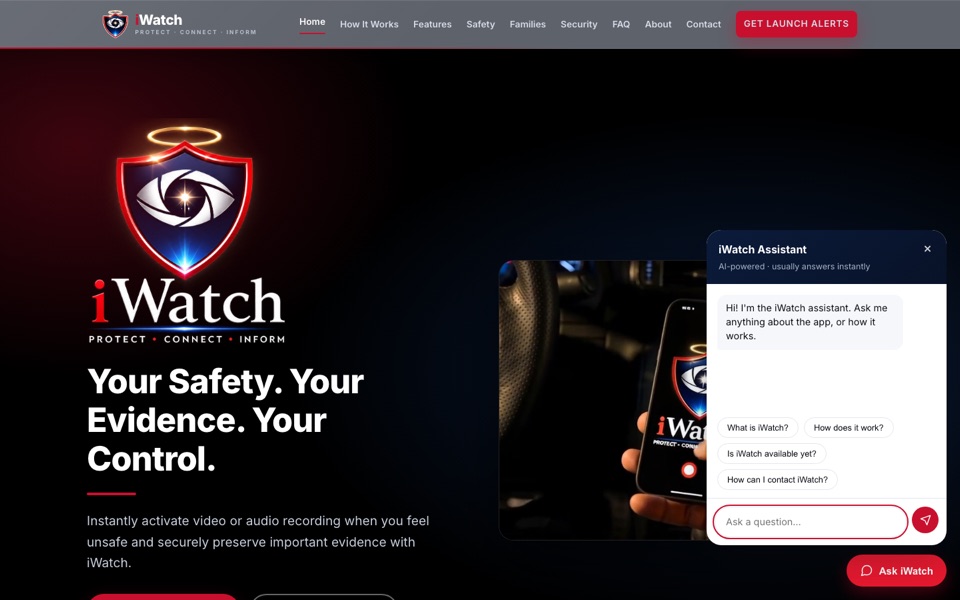 The iWatch Assistant AI chatbot open on the iWatch website, answering a visitor's question